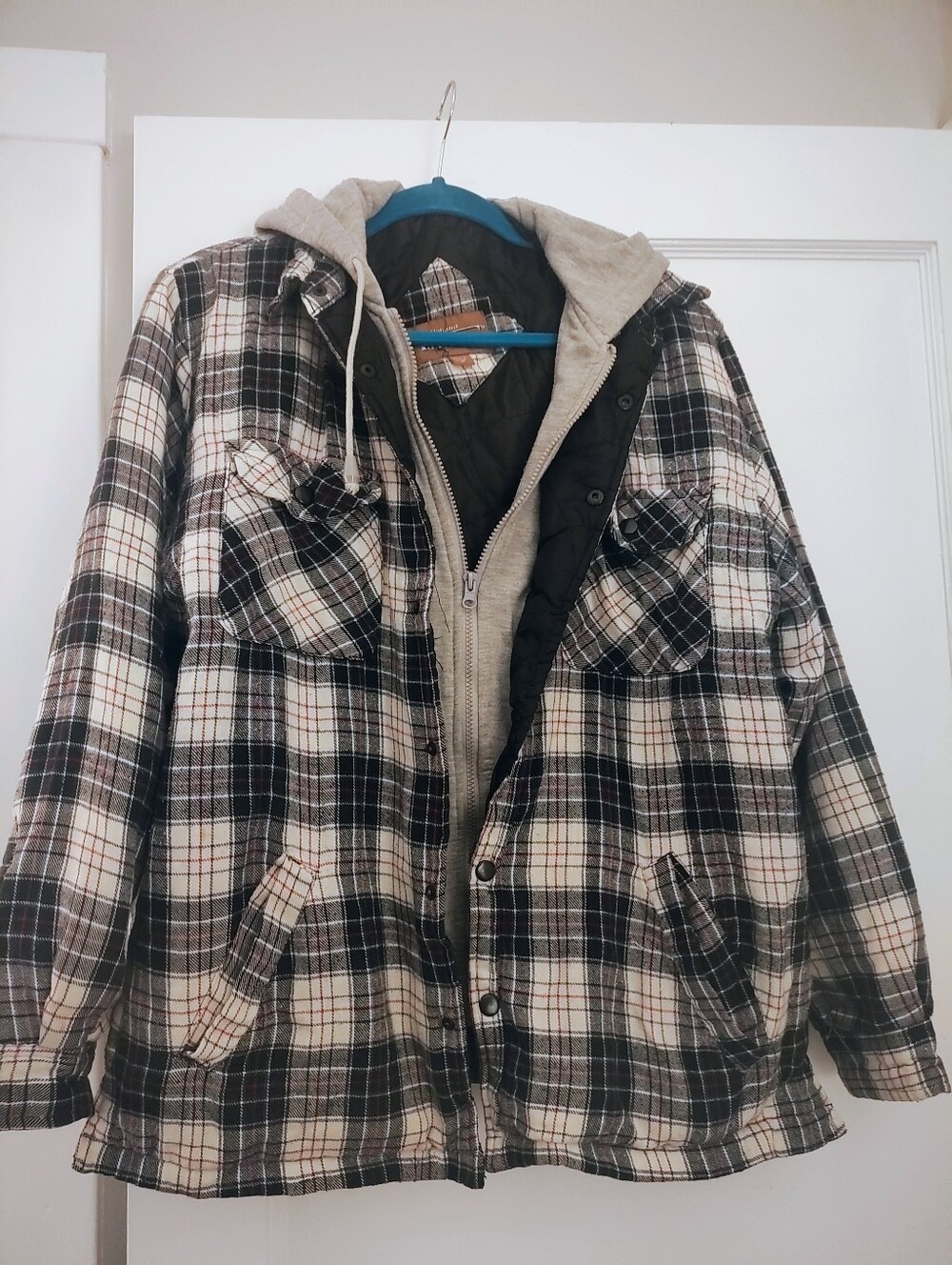 The Haband Tailgater Men’s M Plaid Hooded Flannel Jacket Quilted Y2K Grunge
